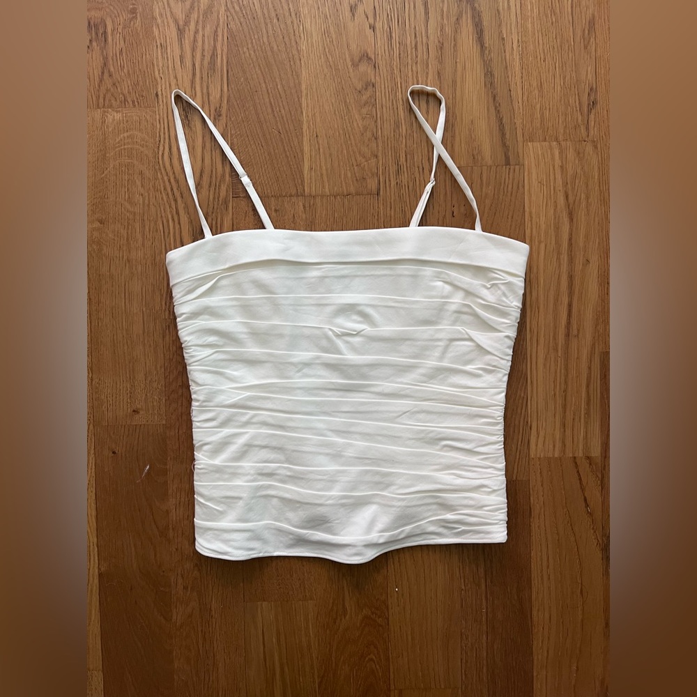 Reformation White rouched corset style top with detachable straps